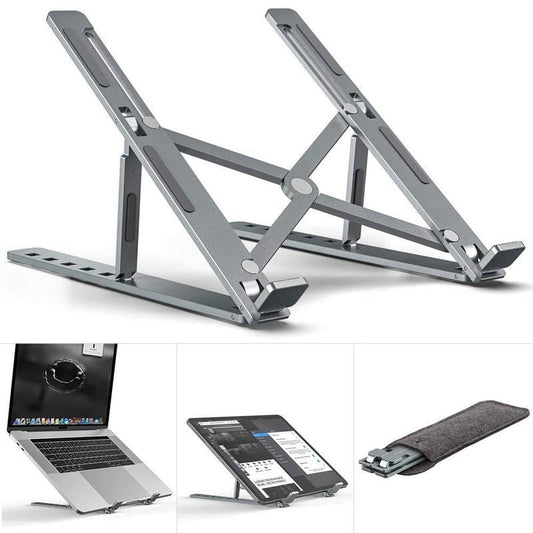 Speed-X Professional Adjustable Aluminium Laptop Stand – Heavy Duty 16 Inch Height, Foldable & Portable (6 Angles)